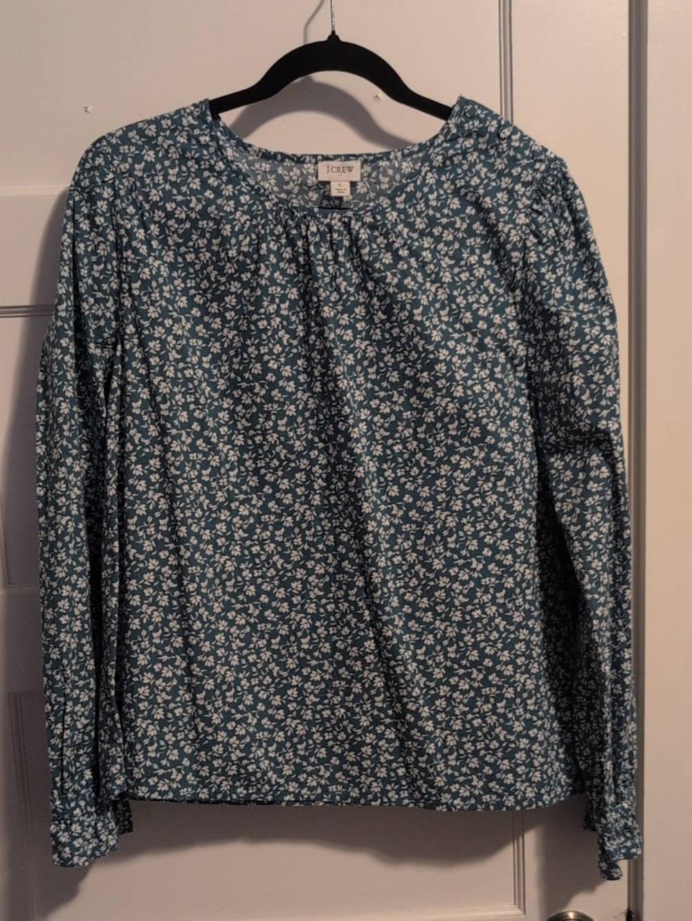 J. Crew Teal Blue Floral Long-Sleeve Blouse